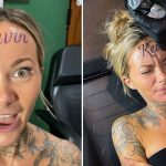 Woman explains why she tattooed boyfriend’s name on her forehead, stating it’s an expression of love.